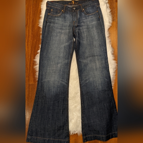 7 For All Mankind Jeans Women's 30 Blue Dojo Flare Stretch Denim Inseam 32 $168 - Picture 1 of 13